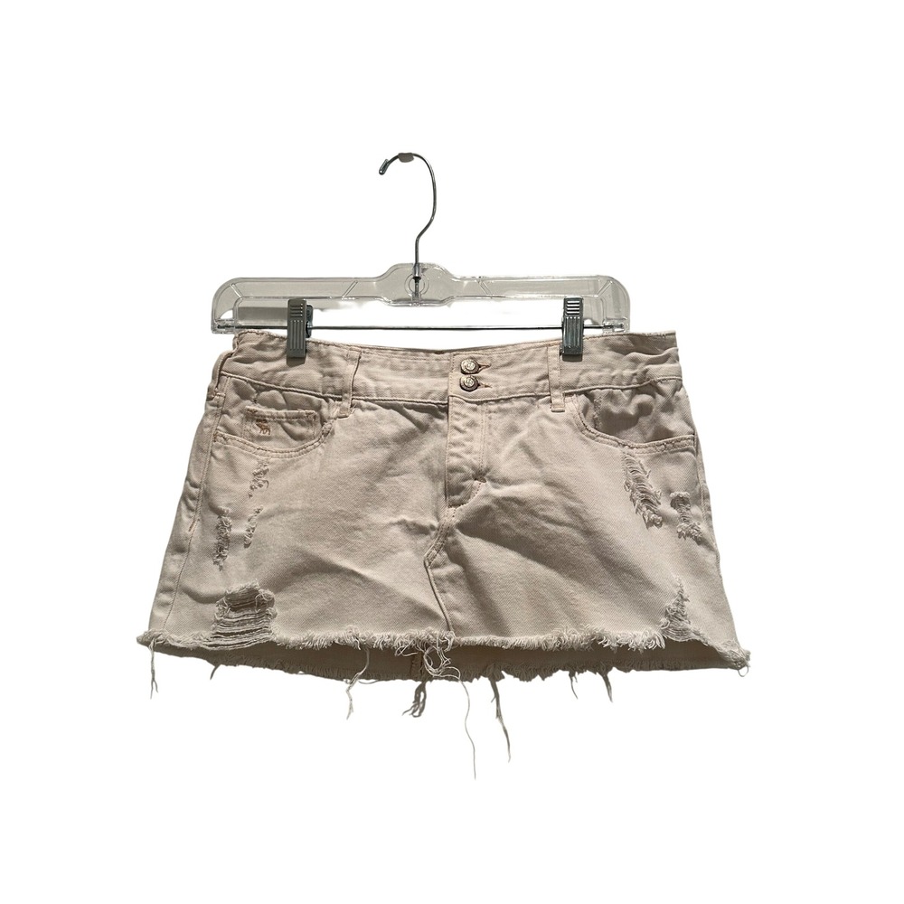Abercrombie & Fitch Vintage Y2K Cream Distressed Denim Mini Skirt Size 4